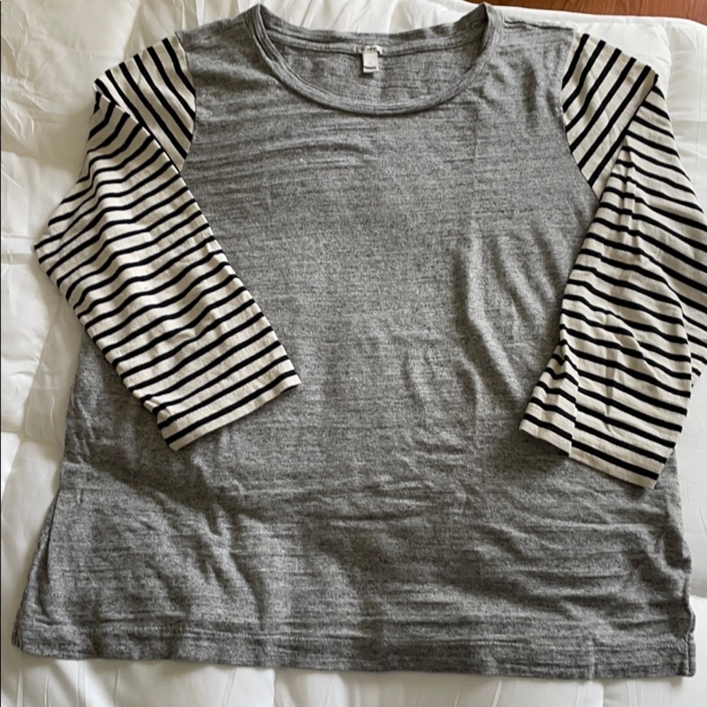 J. Crew Gray with Stripped Sleeve Shirt